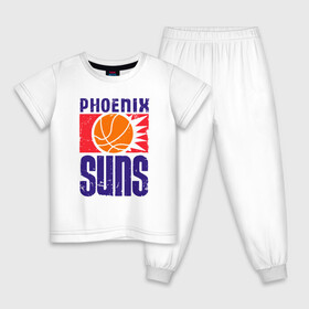 Детская пижама хлопок с принтом Phoenix Suns в Новосибирске, 100% хлопок |  брюки и футболка прямого кроя, без карманов, на брюках мягкая резинка на поясе и по низу штанин
 | Тематика изображения на принте: basketball | mvp | nba | phoenix | sport | streetball | suns | аризона | баскетбол | игра | крис пол | мяч | нба | санс | спорт | стритбол | тренер | финикс | чемпион