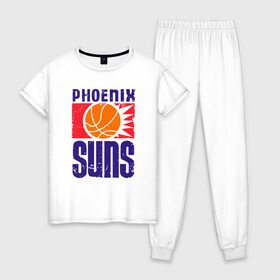 Женская пижама хлопок с принтом Phoenix Suns в Новосибирске, 100% хлопок | брюки и футболка прямого кроя, без карманов, на брюках мягкая резинка на поясе и по низу штанин | basketball | mvp | nba | phoenix | sport | streetball | suns | аризона | баскетбол | игра | крис пол | мяч | нба | санс | спорт | стритбол | тренер | финикс | чемпион