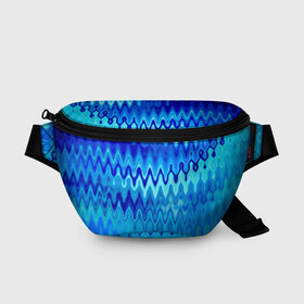 Поясная сумка 3D с принтом Синий-голубой абстрактный узор в Новосибирске, 100% полиэстер | плотная ткань, ремень с регулируемой длиной, внутри несколько карманов для мелочей, основное отделение и карман с обратной стороны сумки застегиваются на молнию | Тематика изображения на принте: абстрактный | волны | зигзаг | размытый узор | синий | современный
