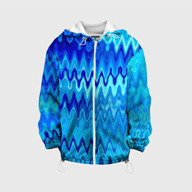Детская куртка 3D с принтом Синий-голубой абстрактный узор в Новосибирске, 100% полиэстер | застежка — молния, подол и капюшон оформлены резинкой с фиксаторами, по бокам — два кармана без застежек, один потайной карман на груди, плотность верхнего слоя — 90 г/м2; плотность флисового подклада — 260 г/м2 | Тематика изображения на принте: абстрактный | волны | зигзаг | размытый узор | синий | современный