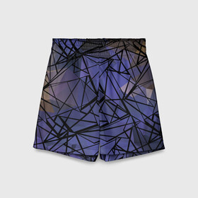 Детские спортивные шорты 3D с принтом Синий-бежевый абстрактный узор в Новосибирске,  100% полиэстер
 | пояс оформлен широкой мягкой резинкой, ткань тянется
 | Тематика изображения на принте: абстрактный | мужской | полигональный узор | синий | современный | текстура | фиолетовый