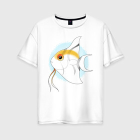 Женская футболка хлопок Oversize с принтом Скалярия в Новосибирске, 100% хлопок | свободный крой, круглый ворот, спущенный рукав, длина до линии бедер
 | аквариум | вода | волны | знак зодиака | лето | мило | море | пляж | полоски | рисунок | рыба | скалярия