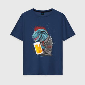 Женская футболка хлопок Oversize с принтом Пивозавр - Гранж в Новосибирске, 100% хлопок | свободный крой, круглый ворот, спущенный рукав, длина до линии бедер
 | dinosaur | pivo | pivozavr | гранж | динозавр | прикол