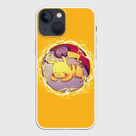 Чехол для iPhone 13 mini с принтом Спящий Пикачу в Новосибирске,  |  | anime | pikachu | pokemon | poket monster | poketmon | аниме | анимэ | карманные монстры | пикачу | покемон