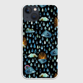 Чехол для iPhone 13 с принтом Дождливая осень.Солнце, облака в Новосибирске,  |  | Тематика изображения на принте: autumn | pattern | raibow | rain | raindrops | sun | watercolor | акварель | дизайн | дождливый | дождь | закат | капли | коллаж | ливень | морось | непогода | облака | осень | паттерн | погода | природа | радуга | рассвет | солнце