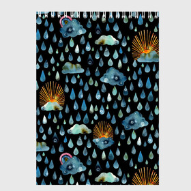 Скетчбук с принтом Дождливая осень.Солнце, облака в Новосибирске, 100% бумага
 | 48 листов, плотность листов — 100 г/м2, плотность картонной обложки — 250 г/м2. Листы скреплены сверху удобной пружинной спиралью | autumn | pattern | raibow | rain | raindrops | sun | watercolor | акварель | дизайн | дождливый | дождь | закат | капли | коллаж | ливень | морось | непогода | облака | осень | паттерн | погода | природа | радуга | рассвет | солнце