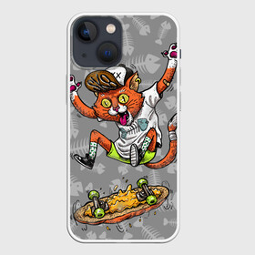 Чехол для iPhone 13 mini с принтом SK8CAT в Новосибирске,  |  | cat | fishbone | meow | sk8 | skate | skateboarding | кот | мяу | скейт | скейтбординг