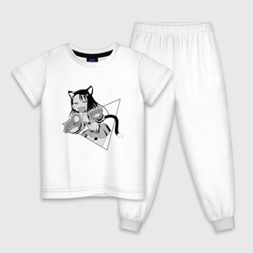 Детская пижама хлопок с принтом Нагаторо-сан кошечка в Новосибирске, 100% хлопок |  брюки и футболка прямого кроя, без карманов, на брюках мягкая резинка на поясе и по низу штанин
 | аниме | кошка | нагаторо | неко | садистка | ученица | хаясэ | школьница