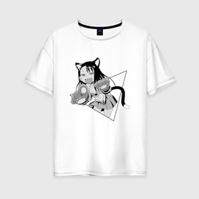 Женская футболка хлопок Oversize с принтом Нагаторо-сан кошечка в Новосибирске, 100% хлопок | свободный крой, круглый ворот, спущенный рукав, длина до линии бедер
 | аниме | кошка | нагаторо | неко | садистка | ученица | хаясэ | школьница