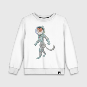 Детский свитшот хлопок с принтом Рыжий космонавт в Новосибирске, 100% хлопок | круглый вырез горловины, эластичные манжеты, пояс и воротник | арт | астронавт | космонавт | космос | кот | котейка | кошка | рисунок | рыжая кошка | рыжий кот | скафандр