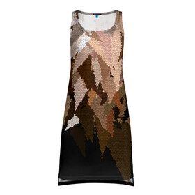 Платье-майка 3D с принтом Бежево-коричневая мозаика  в Новосибирске, 100% полиэстер | полуприлегающий силуэт, широкие бретели, круглый вырез горловины, удлиненный подол сзади. | абстрактный | бежевый | камуфляж | коричневый | мозаика | молодежный | мужской | современный | соты | текстура