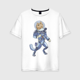 Женская футболка хлопок Oversize с принтом Рыжий космонавт в Новосибирске, 100% хлопок | свободный крой, круглый ворот, спущенный рукав, длина до линии бедер
 | арт | астронавт | космонавт | космос | кот | кот астронавт | кот космонавт | котейка | кошка | рисунок | рыжая кошка | рыжий кот | скафандр