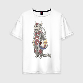 Женская футболка хлопок Oversize с принтом К полёту - готов в Новосибирске, 100% хлопок | свободный крой, круглый ворот, спущенный рукав, длина до линии бедер
 | арт | астронавт | белая кошка | белый кот | космонавт | космос | кот | котейка | кошка | рисунок | скафандр