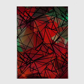 Постер с принтом Абстрактный геометрический  в Новосибирске, 100% бумага
 | бумага, плотность 150 мг. Матовая, но за счет высокого коэффициента гладкости имеет небольшой блеск и дает на свету блики, но в отличии от глянцевой бумаги не покрыта лаком | абстрактный | геометрический | зеленый | красный | линии | молодежный | полигональный | современный