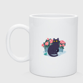 Кружка керамическая с принтом Кот, лягушка и клумба в Новосибирске, керамика | объем — 330 мл, диаметр — 80 мм. Принт наносится на бока кружки, можно сделать два разных изображения | арт | клумба | космос | кот | котейка | кошка | лягушка | рисунок | розовые цветы | розовый цветок | цветы | чёрная кошка | чёрный кот