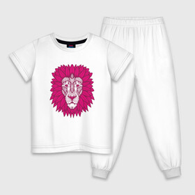 Детская пижама хлопок с принтом Pink Lion в Новосибирске, 100% хлопок |  брюки и футболка прямого кроя, без карманов, на брюках мягкая резинка на поясе и по низу штанин
 | animal | cat | lion | африка | животные | зверь | кот | кошка | лев | львенок | львица | тигр | хищник | царь