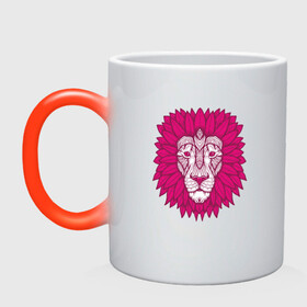 Кружка хамелеон с принтом Pink Lion в Новосибирске, керамика | меняет цвет при нагревании, емкость 330 мл | animal | cat | lion | африка | животные | зверь | кот | кошка | лев | львенок | львица | тигр | хищник | царь
