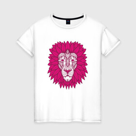 Женская футболка хлопок с принтом Pink Lion в Новосибирске, 100% хлопок | прямой крой, круглый вырез горловины, длина до линии бедер, слегка спущенное плечо | animal | cat | lion | африка | животные | зверь | кот | кошка | лев | львенок | львица | тигр | хищник | царь