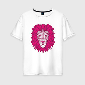 Женская футболка хлопок Oversize с принтом Pink Lion в Новосибирске, 100% хлопок | свободный крой, круглый ворот, спущенный рукав, длина до линии бедер
 | animal | cat | lion | африка | животные | зверь | кот | кошка | лев | львенок | львица | тигр | хищник | царь