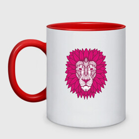 Кружка двухцветная с принтом Pink Lion в Новосибирске, керамика | объем — 330 мл, диаметр — 80 мм. Цветная ручка и кайма сверху, в некоторых цветах — вся внутренняя часть | animal | cat | lion | африка | животные | зверь | кот | кошка | лев | львенок | львица | тигр | хищник | царь