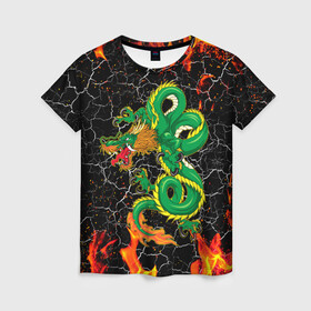 Женская футболка 3D с принтом Дракон Огонь Dragon Fire в Новосибирске, 100% полиэфир ( синтетическое хлопкоподобное полотно) | прямой крой, круглый вырез горловины, длина до линии бедер | beast | dragon | fire | горелый | дракон | животные | зверь | змей | когти | огонь | пепел | пламя | узор | чб | японский