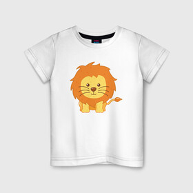 Детская футболка хлопок с принтом Забавный Лев в Новосибирске, 100% хлопок | круглый вырез горловины, полуприлегающий силуэт, длина до линии бедер | animal | cat | lion | африка | животные | зверь | кот | кошка | лев | львенок | львица | тигр | хищник | царь