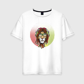 Женская футболка хлопок Oversize с принтом Reggae Lion в Новосибирске, 100% хлопок | свободный крой, круглый ворот, спущенный рукав, длина до линии бедер
 | animal | cat | lion | reggae | африка | животные | зверь | кот | кошка | лев | львенок | львица | музыка | регги | тигр | хищник | царь | ямайка. jamaica