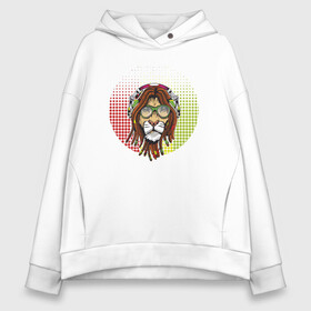 Женское худи Oversize хлопок с принтом Reggae Lion в Новосибирске, френч-терри — 70% хлопок, 30% полиэстер. Мягкий теплый начес внутри —100% хлопок | боковые карманы, эластичные манжеты и нижняя кромка, капюшон на магнитной кнопке | animal | cat | lion | reggae | африка | животные | зверь | кот | кошка | лев | львенок | львица | музыка | регги | тигр | хищник | царь | ямайка. jamaica