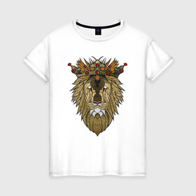 Женская футболка хлопок с принтом Лев - Король в Новосибирске, 100% хлопок | прямой крой, круглый вырез горловины, длина до линии бедер, слегка спущенное плечо | animal | cat | lion | африка | животные | зверь | король | кот | кошка | лев | львенок | львица | тигр | хищник | царь
