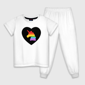 Детская пижама хлопок с принтом Pop It - Unicorn - Heart в Новосибирске, 100% хлопок |  брюки и футболка прямого кроя, без карманов, на брюках мягкая резинка на поясе и по низу штанин
 | 2021 | anti | dimple | fidget | pop it | popit | simple | simpledimple | stress | trend | trends | unicorn | анти | димпл | поп ит | сердечко | сердце | симпл | стресс | тренд | тренды | фиджет