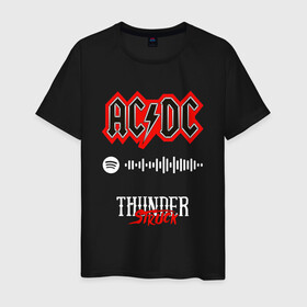 Мужская футболка хлопок с принтом AC DC THUNDERSTRUCK SPOTIFY в Новосибирске, 100% хлопок | прямой крой, круглый вырез горловины, длина до линии бедер, слегка спущенное плечо. | ac dc | angus young | back in black | brian johnson | hells bells | highway to hell | rock | spotify | thunderstruck | tnt | ангус янг | брайан джонсон | группа | музыка | рок | спотифай. | эйси диси