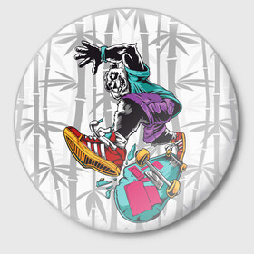 Значок с принтом HiFi Panda в Новосибирске,  металл | круглая форма, металлическая застежка в виде булавки | Тематика изображения на принте: bamboo | panda | sk8 | skate park | skeate | бамбук | панда | скейт | скейт парк