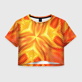 Женская футболка Crop-top 3D с принтом Желто-оранжевая абстракция  в Новосибирске, 100% полиэстер | круглая горловина, длина футболки до линии талии, рукава с отворотами | желто оранжевый | желтый | зигзаги | иллюзия | креативный | летний | осенний | фентези