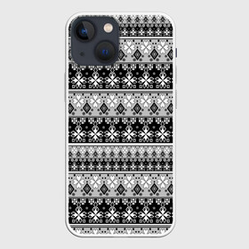 Чехол для iPhone 13 mini с принтом Черно белый орнамент в Новосибирске,  |  | молодежный | мужской | орнамент | полосы | скандинавский | современный | черно белый | этнический
