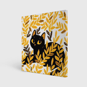Холст квадратный с принтом Кот и осень в Новосибирске, 100% ПВХ |  | арт | кот | котейка | кошка | осень | пшеница | рисунок | чёрная кошка | чёрный кот | чёрный котик