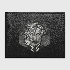 Обложка для студенческого билета с принтом Альберт Эйнштейн в Новосибирске, натуральная кожа | Размер: 11*8 см; Печать на всей внешней стороне | арт | время | рисунок | учёный | часы | чёрно белый | черно белый рисунок | эйнштейн