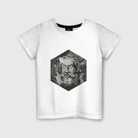 Детская футболка хлопок с принтом Галилео Галилей в Новосибирске, 100% хлопок | круглый вырез горловины, полуприлегающий силуэт, длина до линии бедер | арт | астрономия | галилео | галилео галилей | планета | планеты | рисунок | солнечная система | учёный | чёрно белый | черно белый рисунок