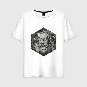 Женская футболка хлопок Oversize с принтом Галилео Галилей в Новосибирске, 100% хлопок | свободный крой, круглый ворот, спущенный рукав, длина до линии бедер
 | арт | астрономия | галилео | галилео галилей | планета | планеты | рисунок | солнечная система | учёный | чёрно белый | черно белый рисунок