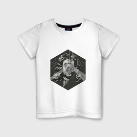 Детская футболка хлопок с принтом Исаак Ньютон в Новосибирске, 100% хлопок | круглый вырез горловины, полуприлегающий силуэт, длина до линии бедер | арт | исаак ньютон | ньютон | рисунок | учёный | физик | физика | чёрно белый | черно белый рисунок | яблоко