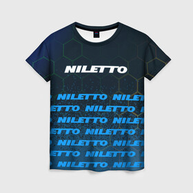 Женская футболка 3D с принтом Нилетто - Спрей (Паттерн) в Новосибирске, 100% полиэфир ( синтетическое хлопкоподобное полотно) | прямой крой, круглый вырез горловины, длина до линии бедер | hip | hop | logo | music | nileto | niletto | rap | знак | краска | лого | логотип | логотипы | любимка | музыка | музыкант | нилето | нилетто | паттерн | рэп | символ | символы | спрей | хип | хоп