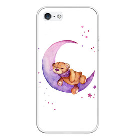 Чехол для iPhone 5/5S матовый с принтом Плюшевый мишка спит на луне в Новосибирске, Силикон | Область печати: задняя сторона чехла, без боковых панелей | bedtime | dream | moon | night | sleep | stars | teddy bear | акварель | акварельный | детский | дизайн | звездный | звезды | игрушка | луна | малыш | малышковый | медведь | милый | мишка | ночь | плюшевый | розовый | сиреневый