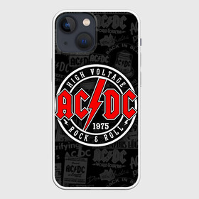 Чехол для iPhone 13 mini с принтом AC DC HIGH VOLTAGE в Новосибирске,  |  | ac dc | angus young. | back in black | brian johnson | hells bells | highway to hell | rock | thunderstruck | tnt | ангус янг | брайан джонсон | группа | музыка | рок | эйси диси