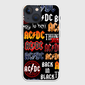 Чехол для iPhone 13 mini с принтом AC DC LOGOBOMBING в Новосибирске,  |  | ac dc | angus young. | back in black | brian johnson | hells bells | highway to hell | rock | thunderstruck | tnt | ангус янг | брайан джонсон | группа | музыка | рок | эйси диси