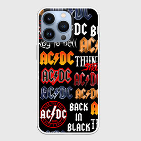 Чехол для iPhone 13 Pro с принтом AC DC LOGOBOMBING в Новосибирске,  |  | Тематика изображения на принте: ac dc | angus young. | back in black | brian johnson | hells bells | highway to hell | rock | thunderstruck | tnt | ангус янг | брайан джонсон | группа | музыка | рок | эйси диси