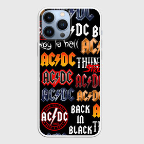 Чехол для iPhone 13 Pro Max с принтом AC DC LOGOBOMBING в Новосибирске,  |  | Тематика изображения на принте: ac dc | angus young. | back in black | brian johnson | hells bells | highway to hell | rock | thunderstruck | tnt | ангус янг | брайан джонсон | группа | музыка | рок | эйси диси