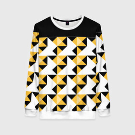 Женский свитшот 3D с принтом Черно-желтый геометрический  в Новосибирске, 100% полиэстер с мягким внутренним слоем | круглый вырез горловины, мягкая резинка на манжетах и поясе, свободная посадка по фигуре | абстрактный | геометрический | желтый | молодежный | мужской | разноцветный | современный | черный