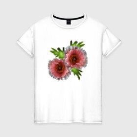 Женская футболка хлопок с принтом Пиксельный узор Маки в Новосибирске, 100% хлопок | прямой крой, круглый вырез горловины, длина до линии бедер, слегка спущенное плечо | букет | девушкам | детский | женский | маки | модный | цветочный узор | цветы