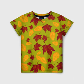 Детская футболка 3D с принтом осенние листья клён и дуб в Новосибирске, 100% гипоаллергенный полиэфир | прямой крой, круглый вырез горловины, длина до линии бедер, чуть спущенное плечо, ткань немного тянется | дуб | клён | кленовые | красный | красный на черном | листва | листопад | листья | листья падают | осенние | осень | черный