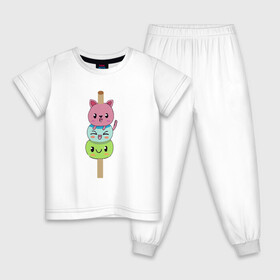 Детская пижама хлопок с принтом друзья на шпажке в Новосибирске, 100% хлопок |  брюки и футболка прямого кроя, без карманов, на брюках мягкая резинка на поясе и по низу штанин
 | друзья | кошка | мороженое | неко | улыбка