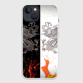 Чехол для iPhone 13 с принтом Драконы Черный и Белый | Огонь в Новосибирске,  |  | beast | dragon | fire | дракон | животные | зверь | змей | когти | огонь | пламя | узор | чб | японский